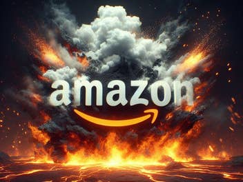 Amazon-Logo in einer feurigen Umgebung.