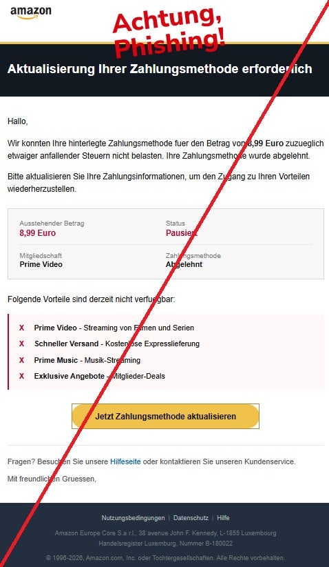 Phishing-Mail mit Amazon-Logo