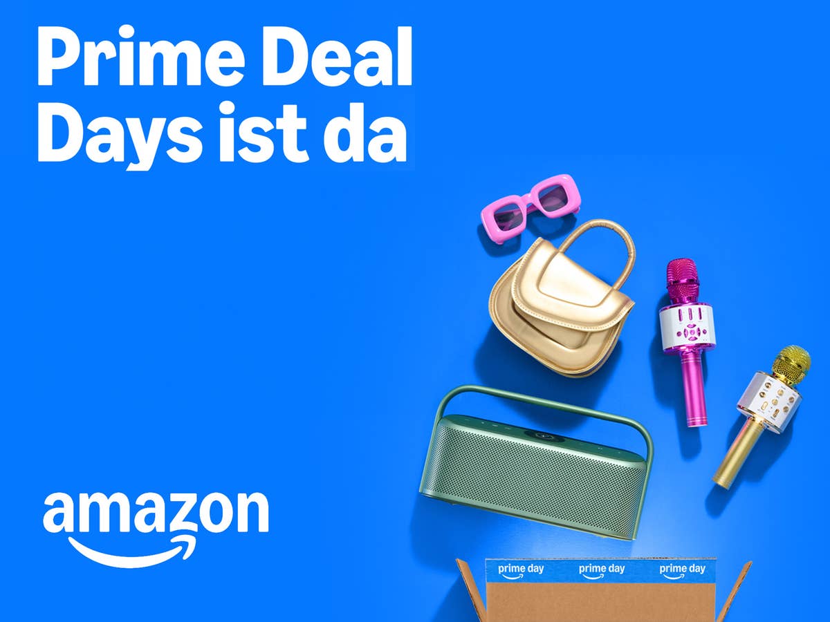 Amazon Prime Deal Days mit einigen Produkten und Prime-Day-Karton.