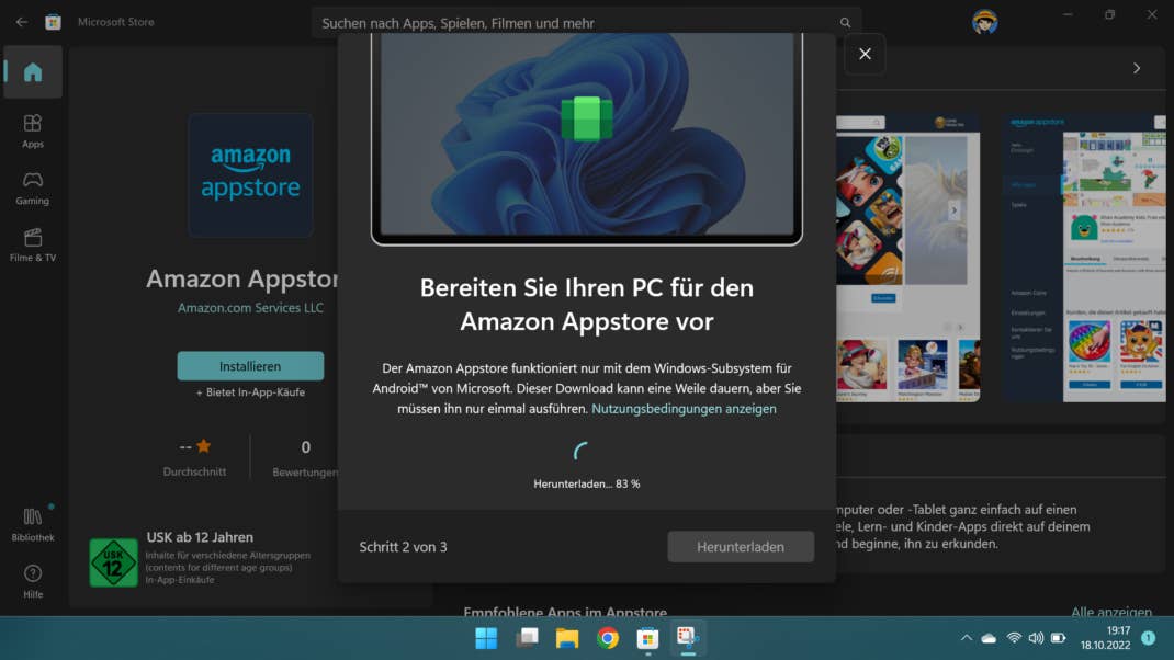 Das erstmalige Setup zum Starten von Android Apps in Windows
