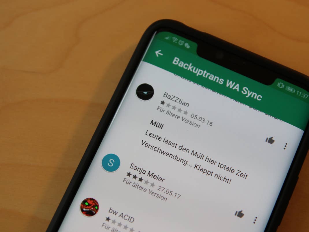 Google Play Bewertungen zu Android WhatsApp to iOS Transfer