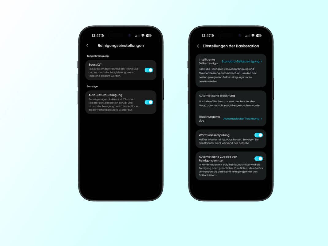 Screenshots der weiteren Einstellungen aus der eufy-App