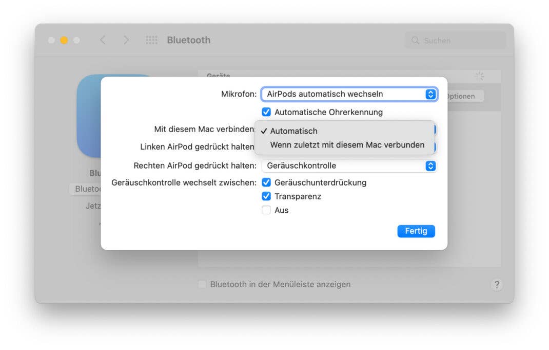 Screenshot der AirPods-Einstellungen in macOS Monterey