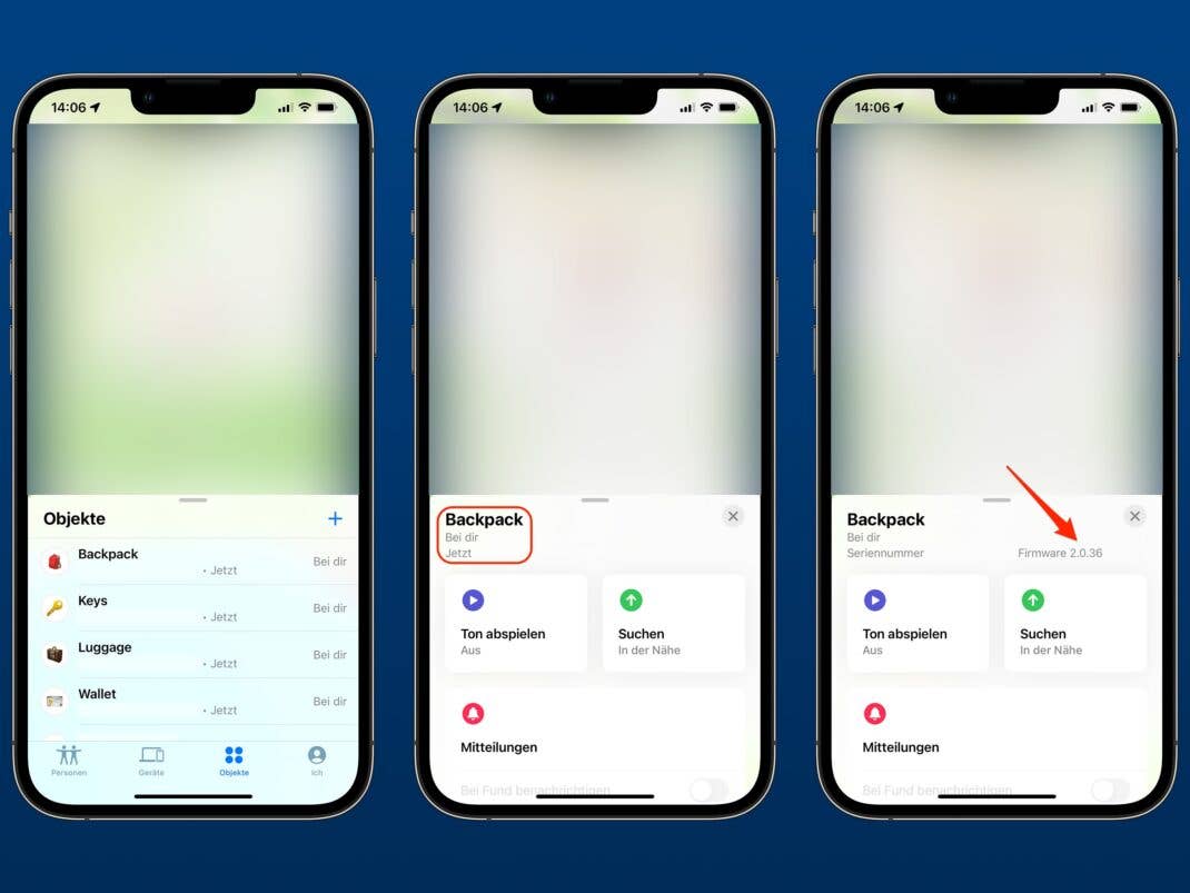Die aktuelle Firmware-Version eines AirTags findest du in der „Wo ist?“-App