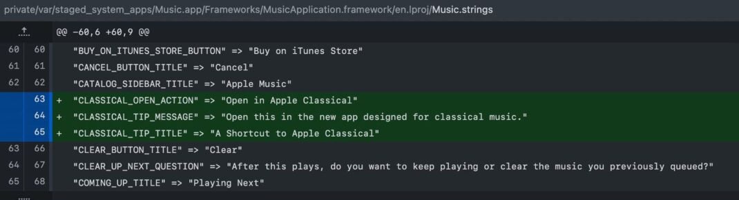 Zeichenketten in iOS 15.5 Beta 1 weisen auf die neue App für klassische Musik hin