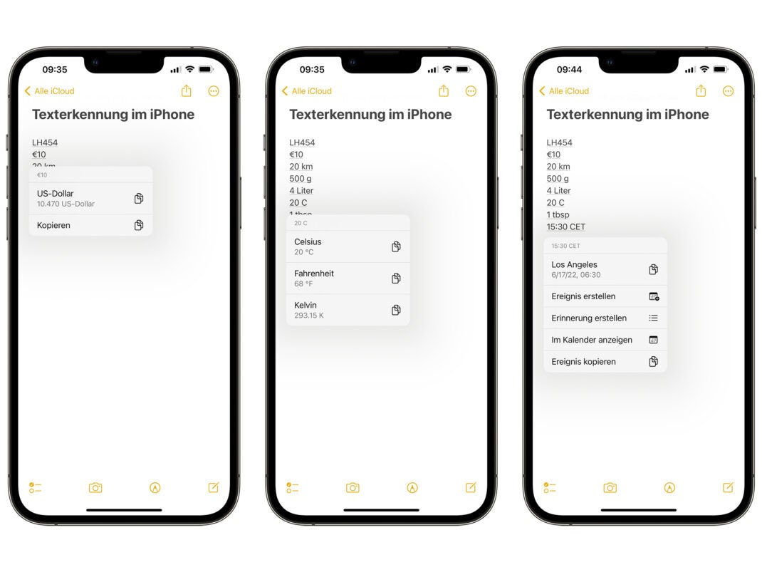 iOS 16 erkennt Währungen, Temperaturen und Uhrzeiten