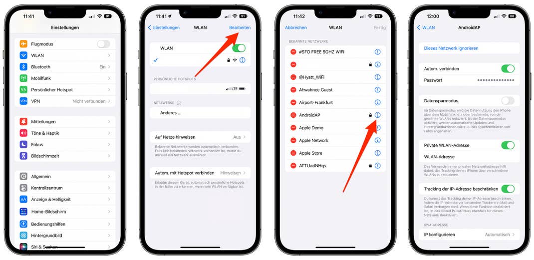 Screenshots der WLAN-Einstellungen in iOS 16