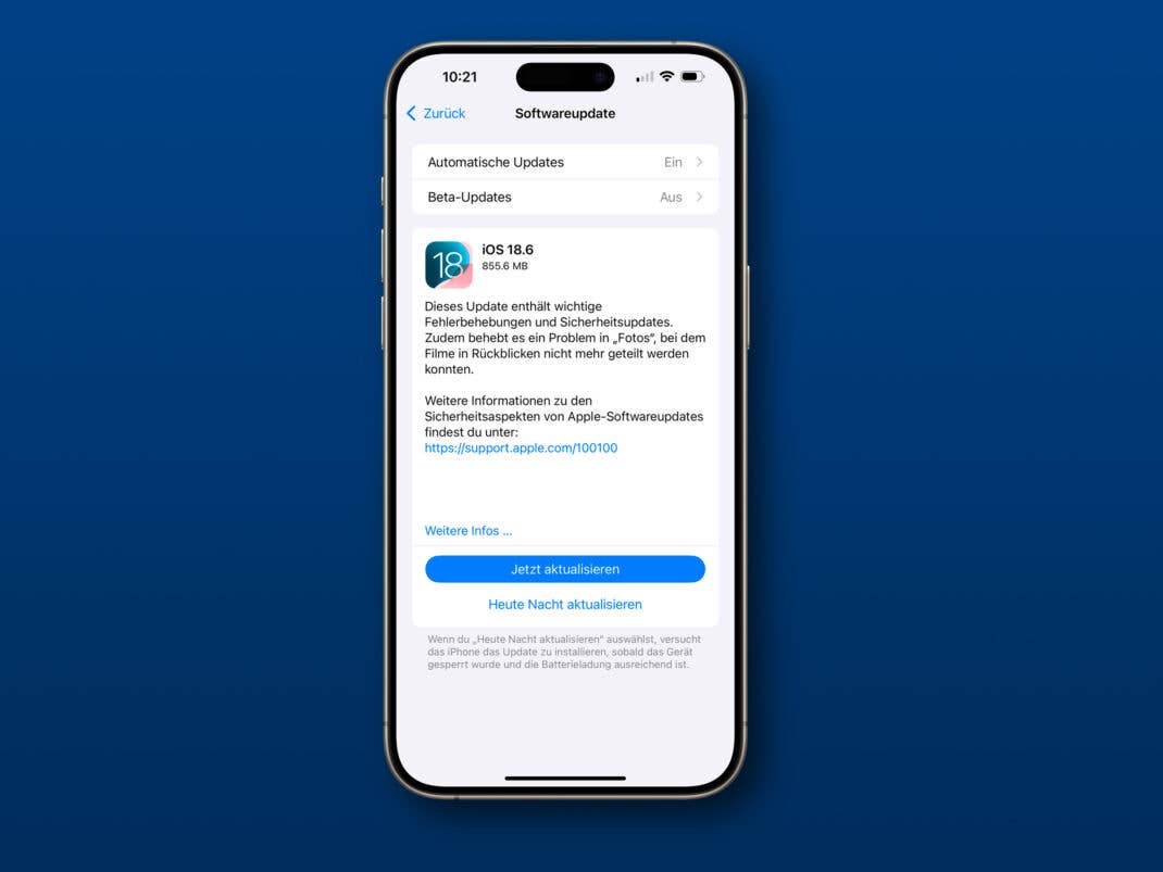 iOS 18.6 auf einem iPhone 15 Pro Max
