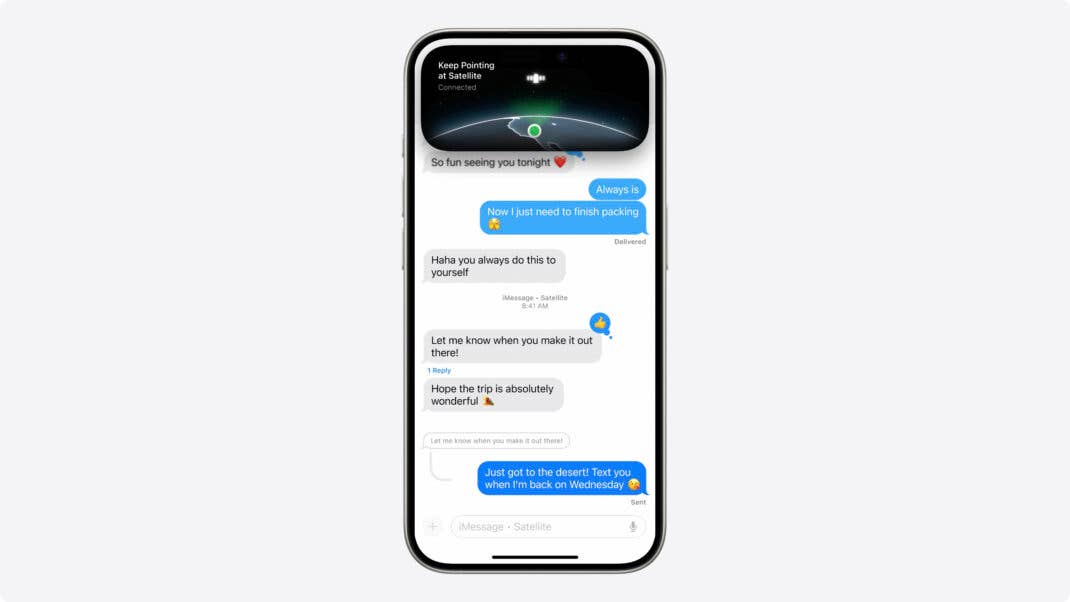 Mit der Nachrichten-App in iOS 18 kannst du auch Mitteilungen via Satellit versenden