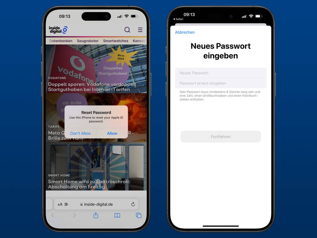 Wenn du dem Dialog zustimmst, wirst du auf deinem iPhone nach einem neuen Passwort befragt