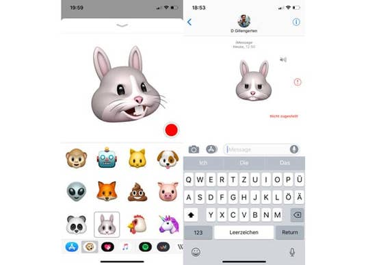 Screenshot der Animojis in iOS 11 auf dem iPhone X