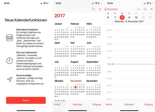 Screenshot der App Kalender in iOS 11 auf dem iPhone X