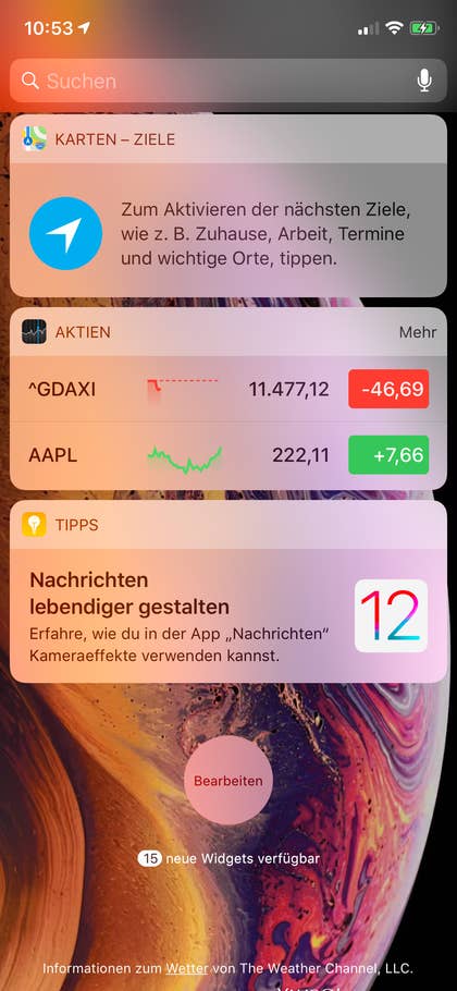 Widgets des Apple iPhone XS