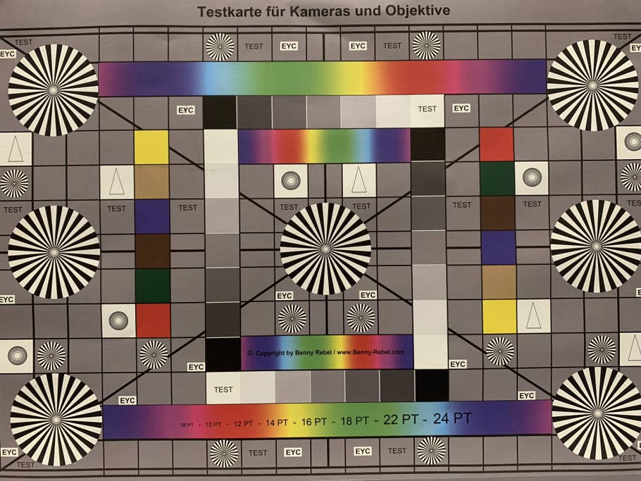 Testchart, aufgenommen mit dem iPhone XS ohne Blitz