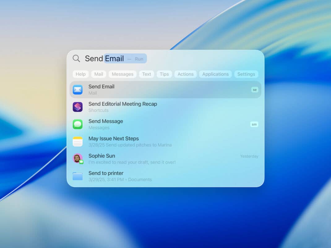 Spotlight in macOS Tahoe gibt dir direkten Zugriff auf präzise Aktionen