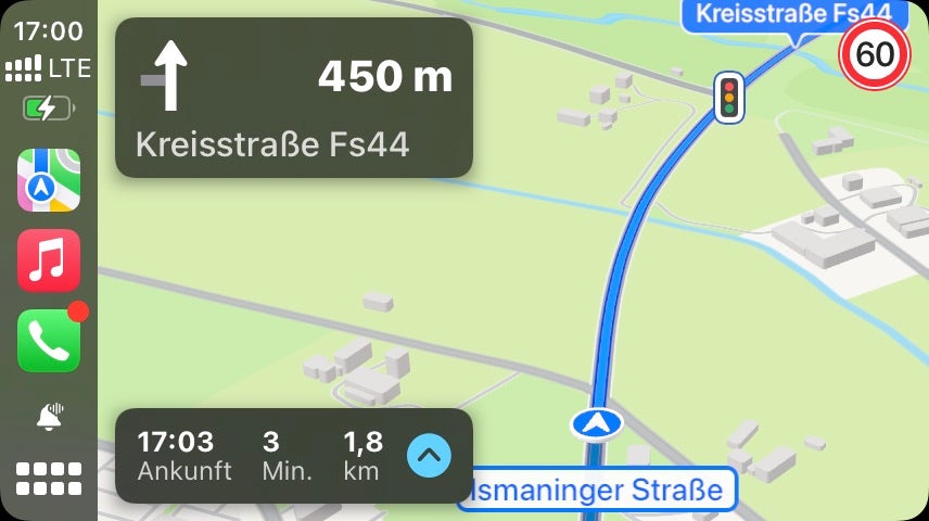 Das aktuelle Tempolimit wird auch in CarPlay angezeigt