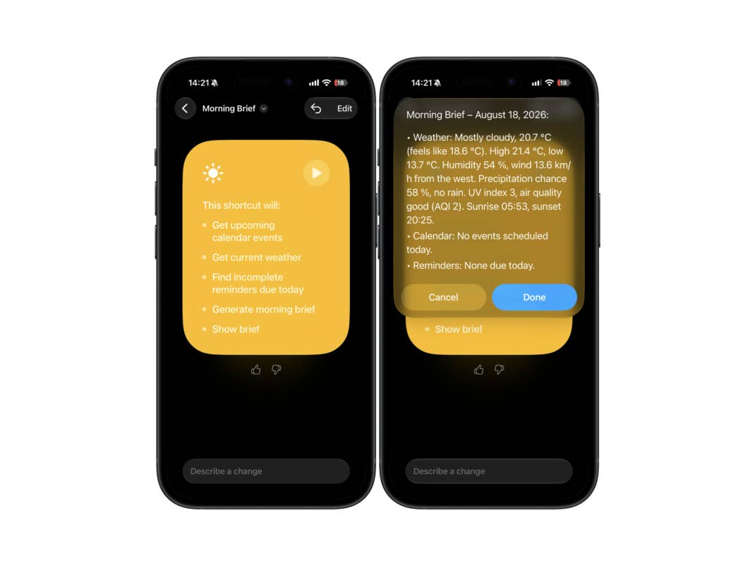 Ein mit Apple Intelligence erstellter Kurzbefehl