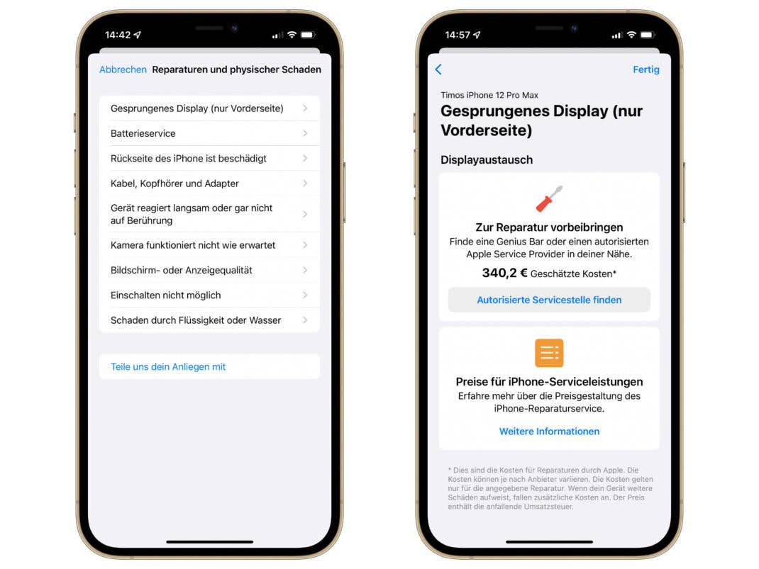 iPhone Reparatur in der Apple Support-App