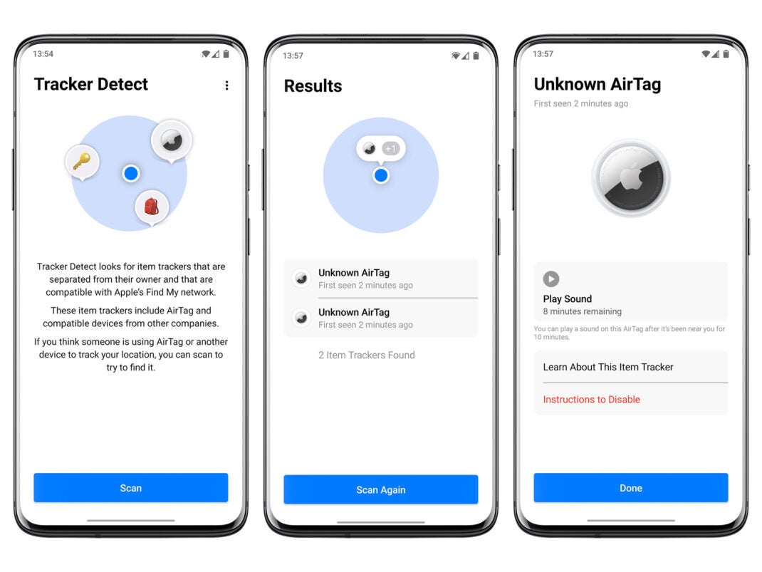 Apples Tracker-Detect-App auf einem OnePlus 7 Pro