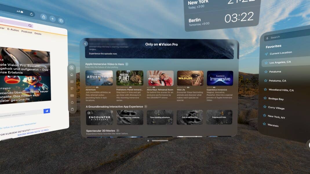 Apple Vision Pro mit mehreren offenen Apps