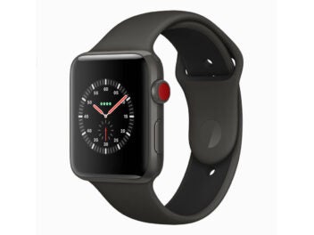 Apple Watch Series 3 in Schwarz in der Frontansicht.