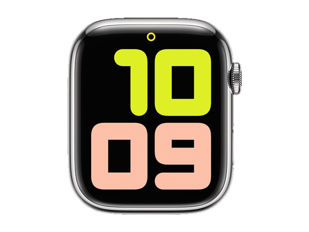 Bild einer Apple Watch mit aktivem Stromsparmodus, der durch einen gelben Kreis im Display dargestellt wird
