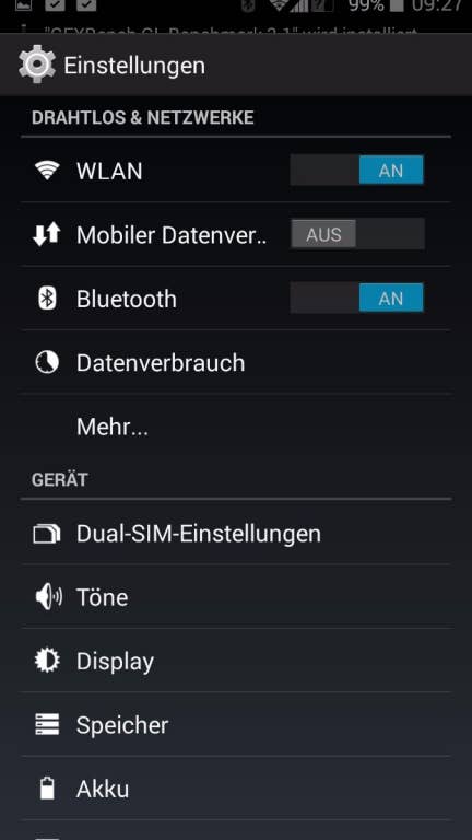 Archos 50 Diamond Menü