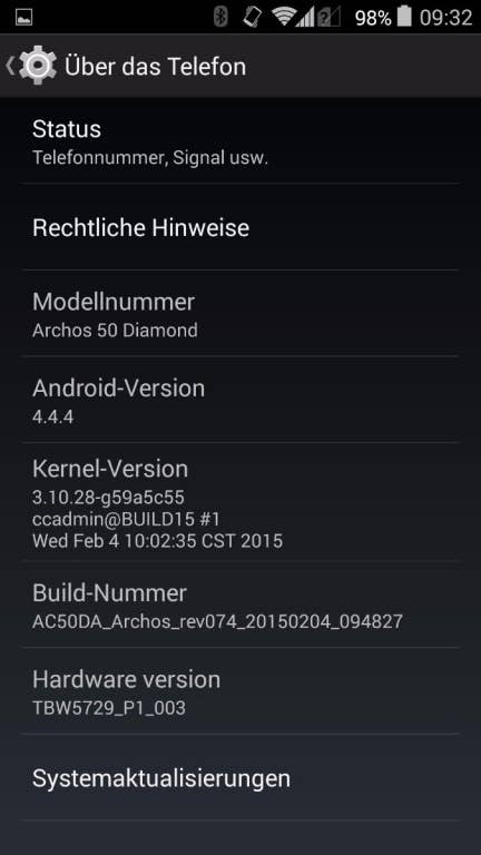 Archos 50 Diamond Menü