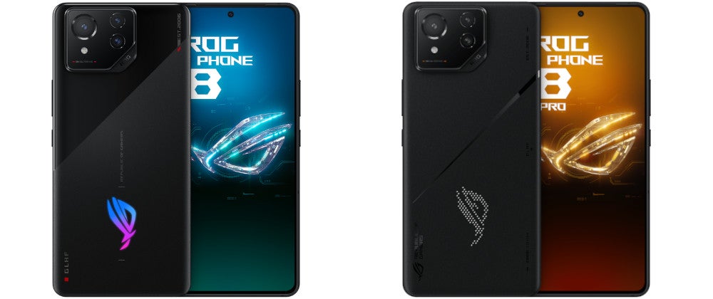 Asus ROG Phone 8 und ASUS ROG Phone 8 Pro Front und Rückseite.