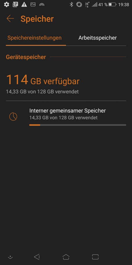 Der interne Speicherplatz des Asus ROG Phone direkt nach der Installation