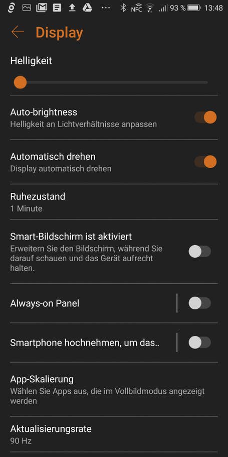Die Display-Einstellungen des Asus ROG Phone