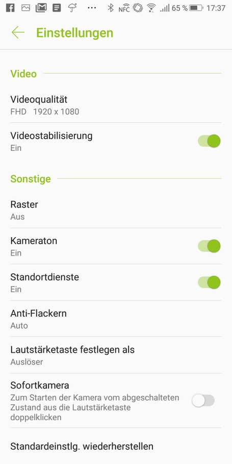 Die Einstellungen der Kamera-App des Asus ROG Phone