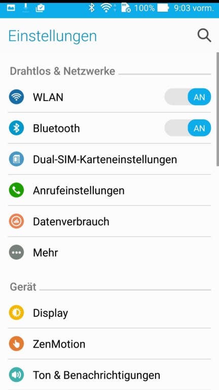 Asus Zenfone 2 Screenshots des Menüs im Test bei inside-digital.de