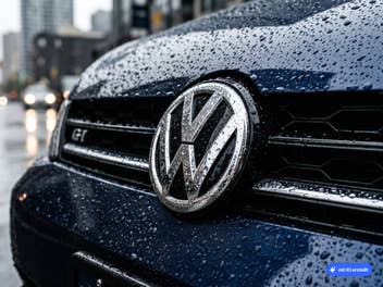 VW-Logo an der Front eines Autos. KI-generiert