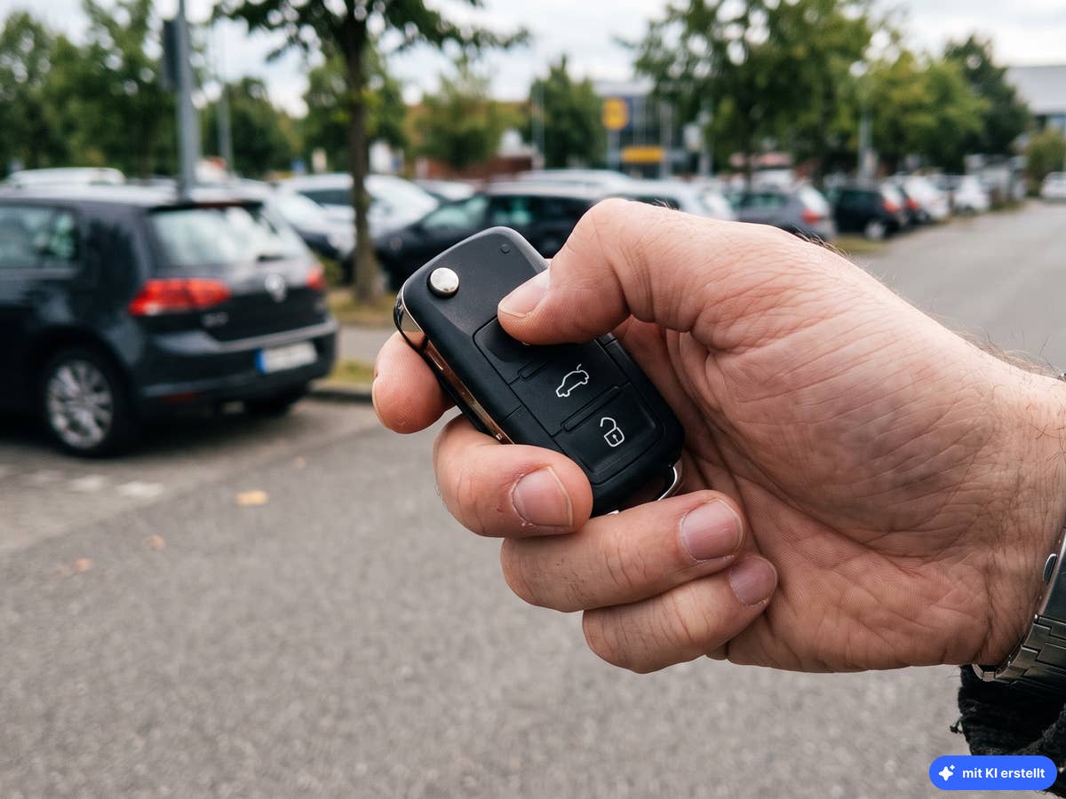 Autoschlüssel haben eine versteckte Funktion – halte einfach die Tasten gedrückt Der Knopf eines Autoschlüssels wird gedrückt