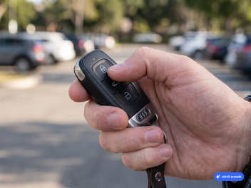 Autoschlüssel vor einem Parkplatz