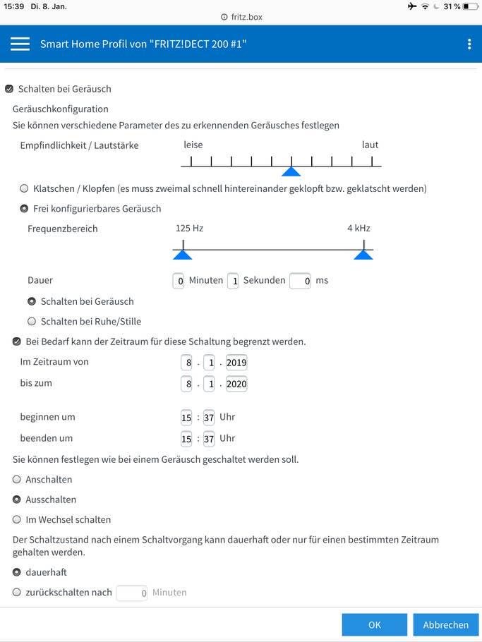 AVM FritzDECT 200 - Schalten bei Geräusch