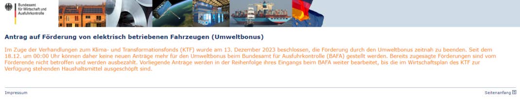 BaFa-Homepage zum Ende des Umweltbonus