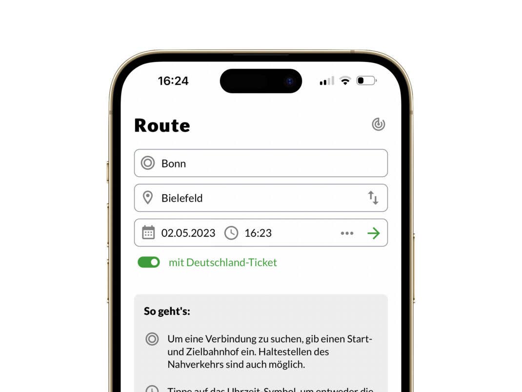 Bahn-App mit Deutschlandticket-Filter ausprobiert