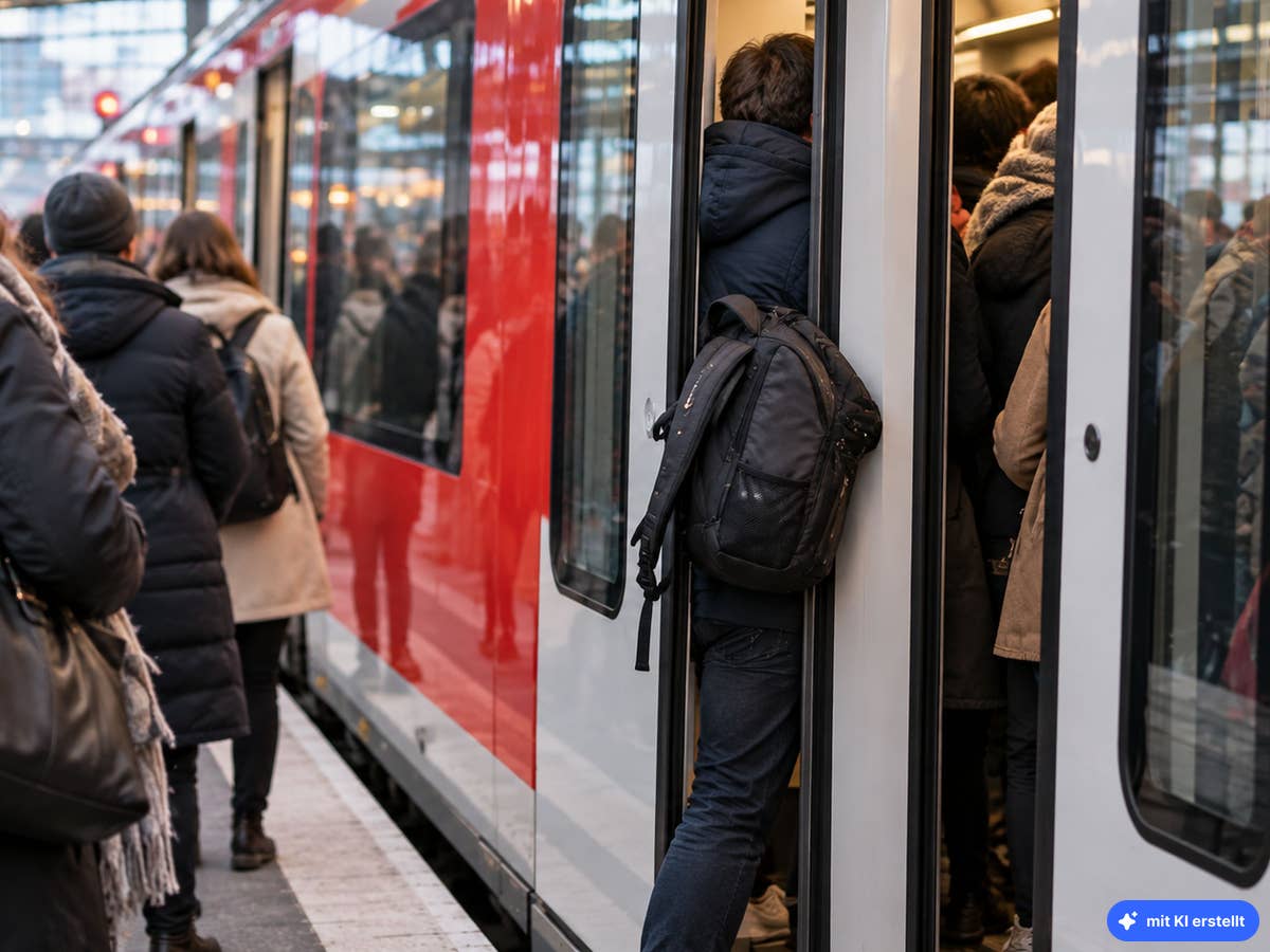 Verspätete Züge? Wir sind oft selbst Schuld Ein Regionalexpress in den sich noch eine Person reinquetscht (Ki-generiert)