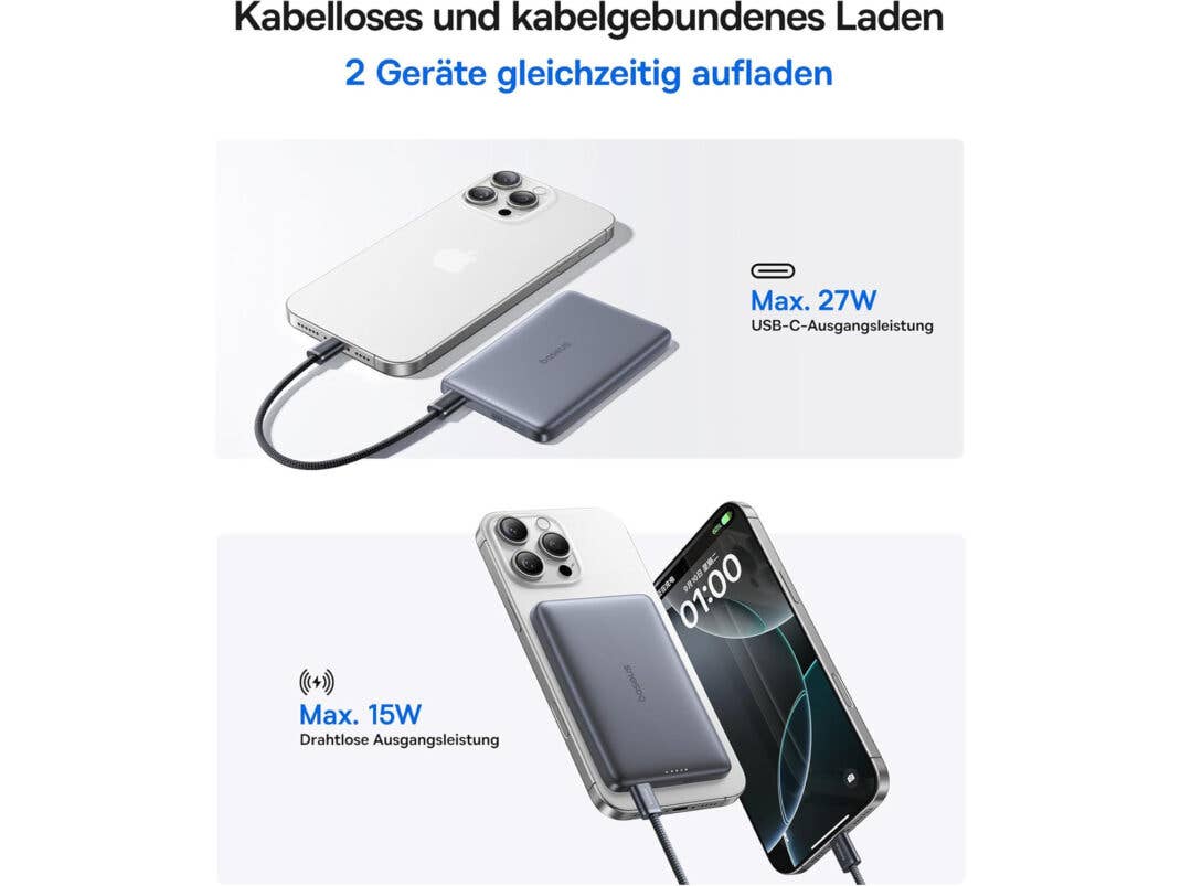 Baseus PicoGo Powerbank, Powerbank an Smartphone mit Ladeleistung