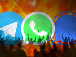 Das Telegram-, WhatsApp- und Signal-Logo nebeneinander
