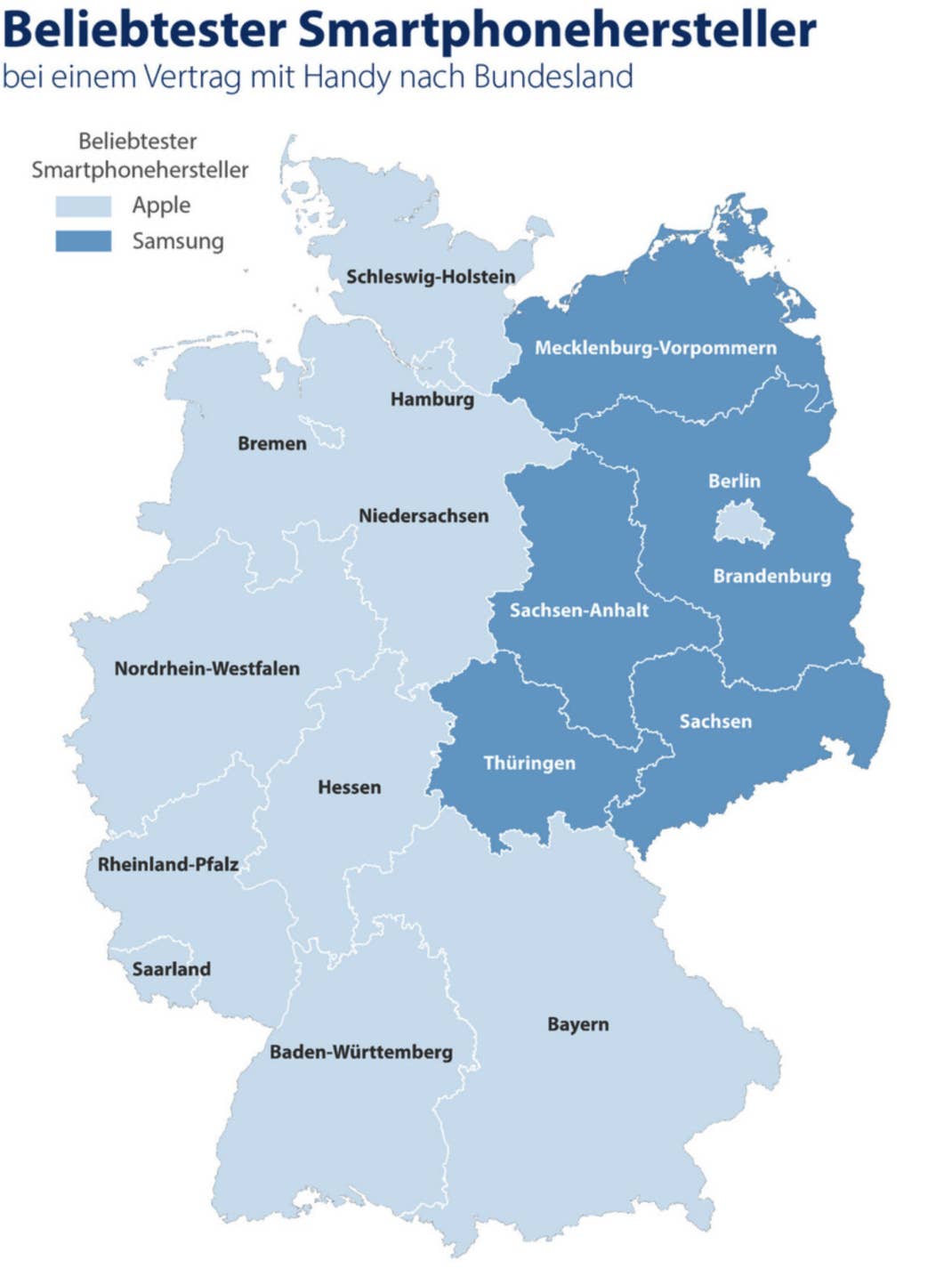 Beliebtester Smartphone-Hersteller Deutschlands nach Bundesländern