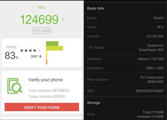 Benchmark-Test Xiaomi Mi 5