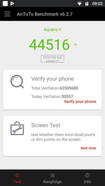 Benchmark-Testwerte des BQ Aquaris V