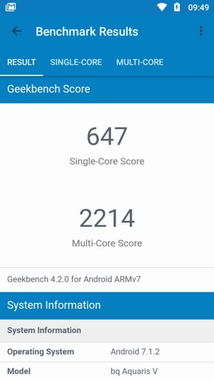 Benchmark-Testwerte des BQ Aquaris V