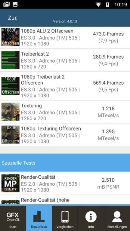 Benchmark-Testwerte des BQ Aquaris V
