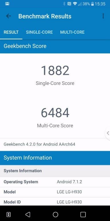 Benchmark-Werte des LG V30