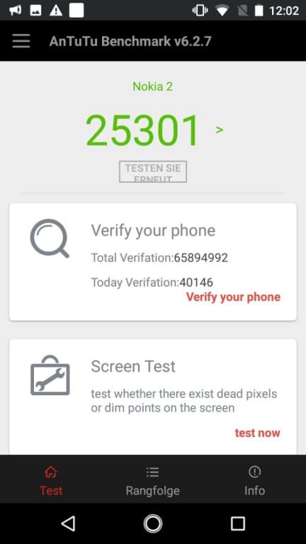 Benchmark-Werte des Nokia 2