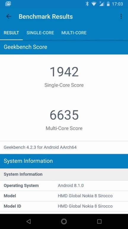 Benchmark-Werte des Nokia 8 Sirocco